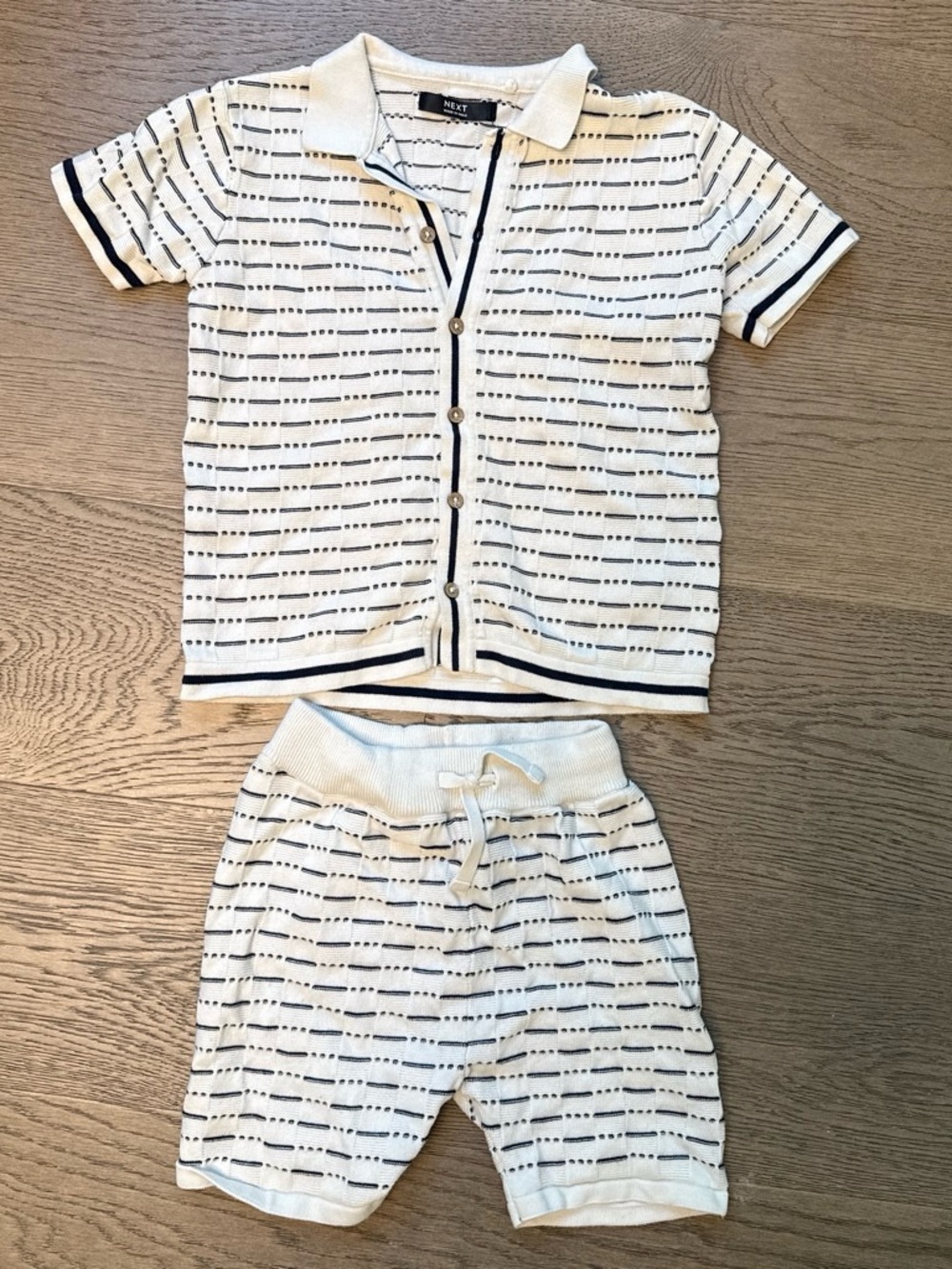 next Cream & Navy Striped Knit Two-Piece Pajama Set